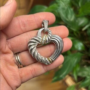 Judith Ripka Sterling Silver Diamond Chip Heart Necklace with Black Cord